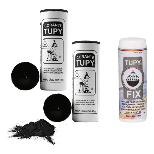 Corante Tecido Tingir Roupa Preto Kit C/ 2un + Fixador Tupy