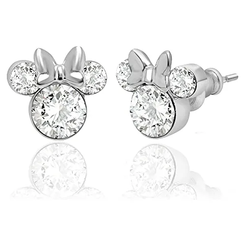Aretes Chapados En Plata Con Piedra Natal De Minnie Mouse