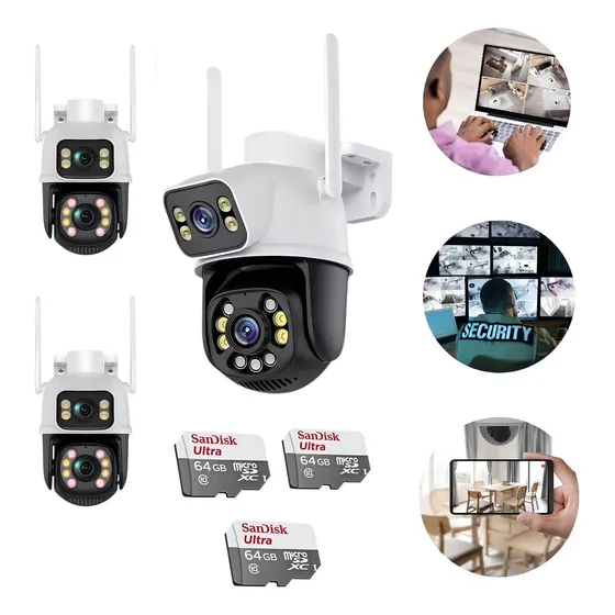 Kit 3 Câmeras Dupla De Segurança C/ Cartão 64gb Prova D´agua