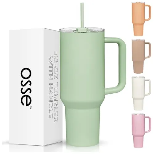 Osse 40oz Tumbler Con Manija Y Paja Lid  Doble Pared Rh3wx