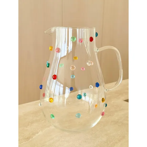 Jarra Àgua Suco Vidro Decorada Com Mini Gemas Coloridas 2 Lt