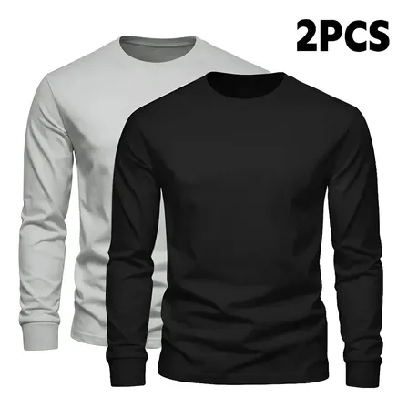 Pack 2 Pzs Playera Caballero Hombre Manga Larga Algodon