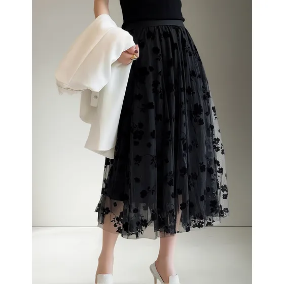 Saia Feminina De Tule Estampada Cintura Alta
