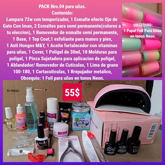 Combo #04 Para Uñas Con Lámpara Led/uv 72w C/temporizador 