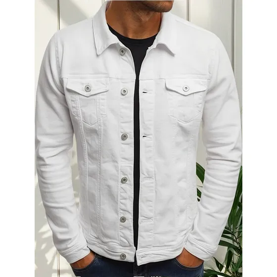Chamarra De Mezclilla Hombre Slim Color Sólido Todo Fósforo