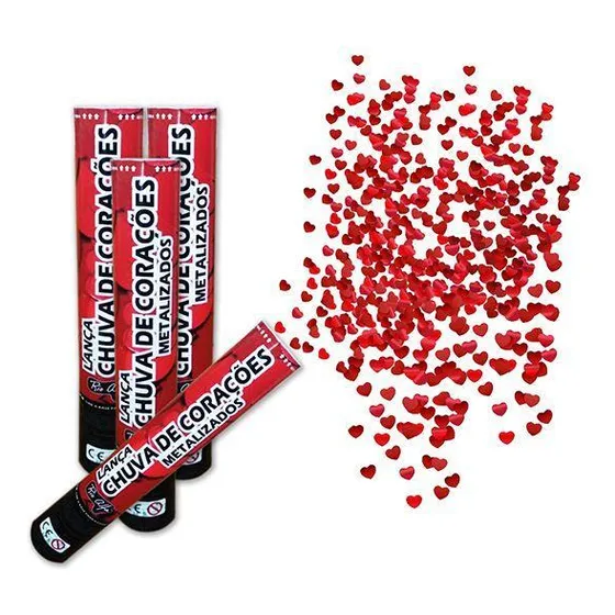 Kit de confeti para fiestas con forma de corazón metálico de 12 lanzas, color rojo