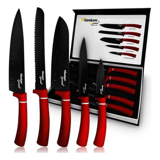 Jogo De Facas Prime Chef Com 05 Peças Antiaderente Titanium Cor Vermelho Jogo De Facas Prime Chef Com 05 Peças Antiaderente Titanium Cor Vermelho