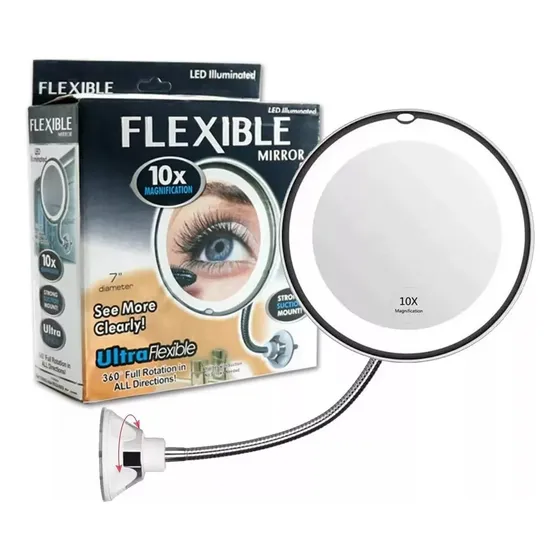 Espejo Flexible P/maquillaje Con Luz, Ventosa Y Aumento X10