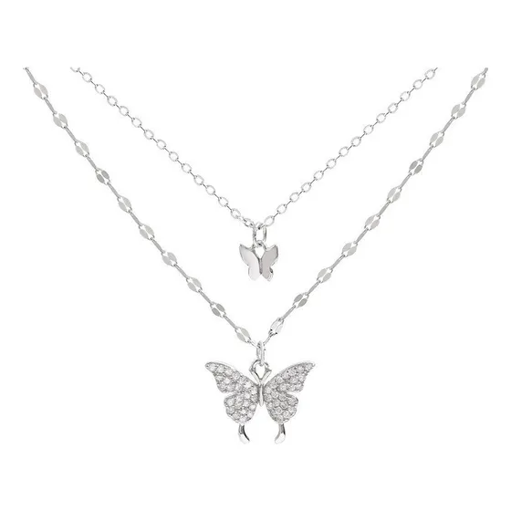 Collar Mariposa Doble Capa De Mujer Fino Acero Strass
