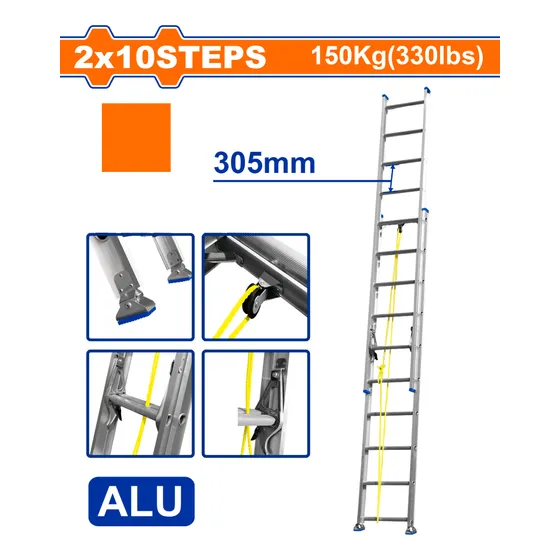 Escalera Extensible 2x10 Esc2 Tramos Aluminio Wld8h20 Wadfow