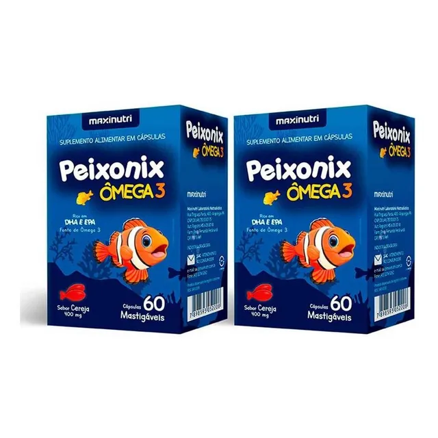 Kit 2 Peixonix Ômega3 Infantil Mastigável Cereja 60 Cápsulas