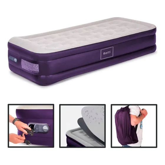 Colchón Cama Inflable Eléctrico Queen 1 Plaza Gris Marca Beiti Modelo 97bt De Material Pvc Resistente Vinilo De Alta Resistencia Con Espesor De 45cm Aislante De Frio De 47x97x191cm