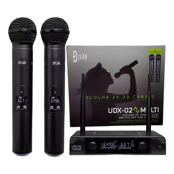 Microfone Sem Fio Duplo Dylan Udx-02 Black Frequencia Preto