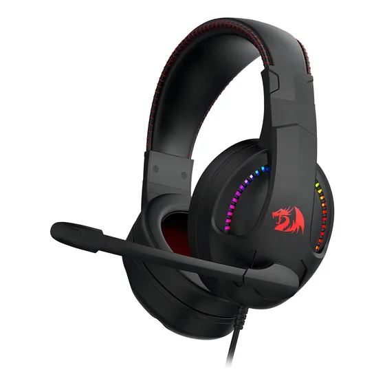 Auriculares Cronus Gamer con iluminación RGB y micrófono Redragon, color negro