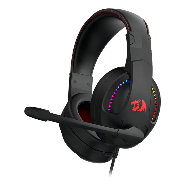 Auriculares Cronus Gamer con iluminación RGB y micrófono Redragon, color negro