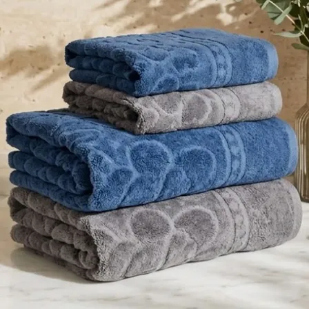 Jogo De Toalha Banhão 100% Algodão 400g Grossa Macia Felpuda Azul/cinza Floral