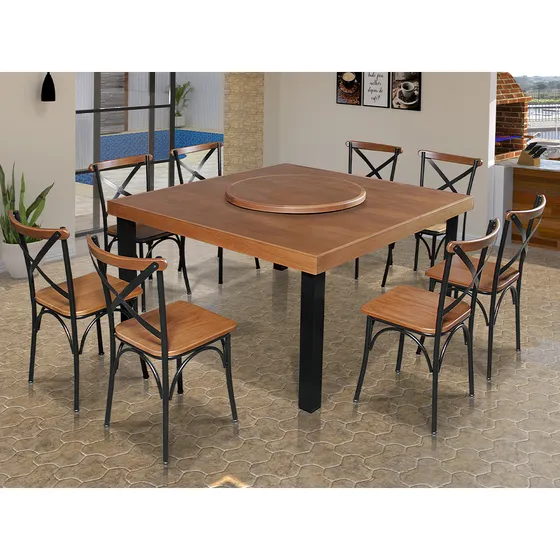 Mesa Jantar Sophia 1,5m Prato Giratório Com 8 Cadeiras Paris