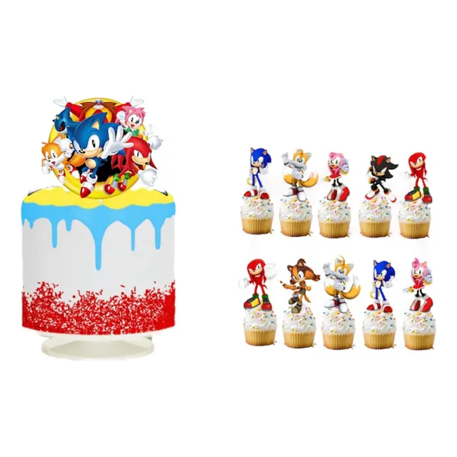 Pack Topper De Torta Y 12 Pinchos Para Cupcake Sonic
