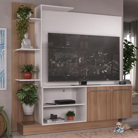 Estante com Painel TV 55" e 2 portas Denver Multimóveis Argila/Branco
