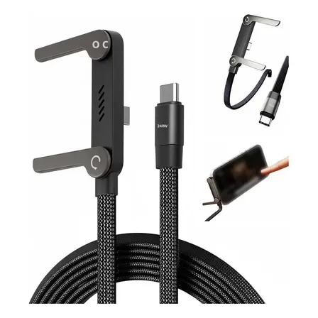 Cabo Carregador Invisível 2 Em 1 Type-c 240w Super Rápido Preto