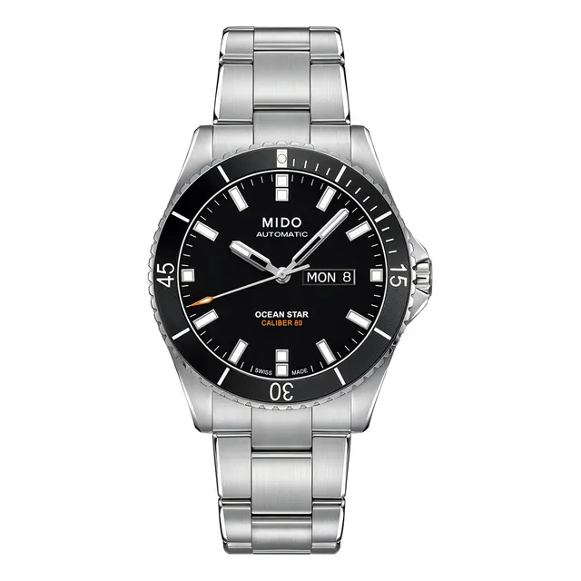 Reloj Mido Ocean Star Captain M0264301105100, correa automática, color plateado, color de bisel negro, color de fondo negro