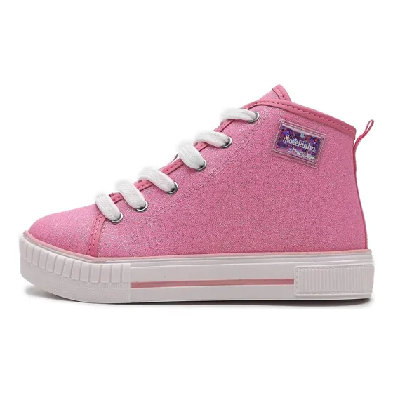 Tênis Infantil Molekinha Cano Alto Lona Gliter - Rosa