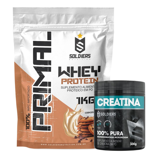 Kit:whey Protein Primal 1kg+creatina 300g-soldiers Nutrition Sabor Cookies Kit:whey Protein Primal 1kg+creatina 300g-soldiers Nutrition Sabor Cookies