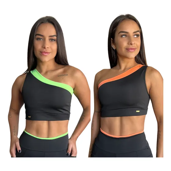 Kit 2 Tops Um Ombro Só Sem Bojo De Academia Fitness Feminino