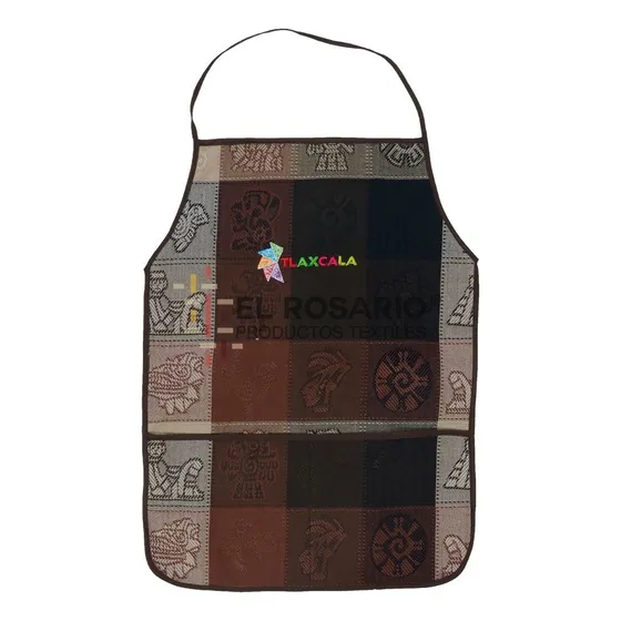 Mandil Artesanal Mexicano - Bordado Personalizado (24 Pack) Color Café Canela Diseño De La Tela Prehispanica