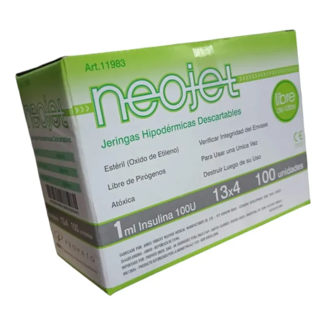 Jeringa Neojet 1ml Insulina 100u C/aguja 13x4 X 100 Unidades
