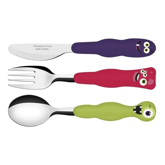Set 3 Cubiertos Tramontina Lirous Bebe Niños Acero Samihome