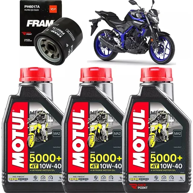 Kit 3 Óleo Motul Filtro Fram 5000 10w40 Yamaha Mt03 Mt 03