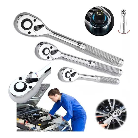 Llave Matraca De 1/2, 3/8 Y 1/4 Llaves Goxawe 3pz Juego