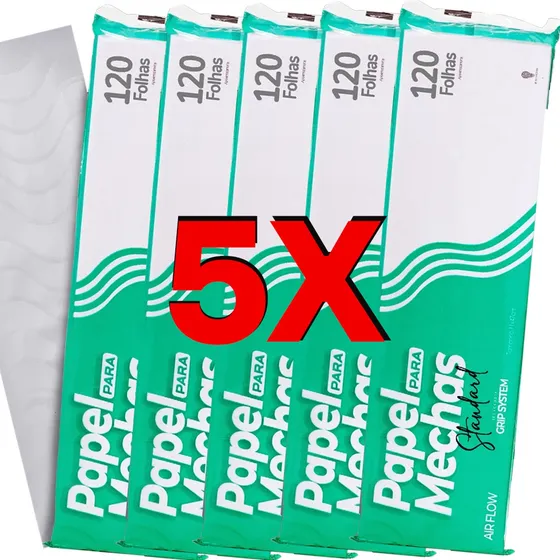 Kit 5 Papel Para Mechas Ecologico Grande 11x47cm 600 Folhas