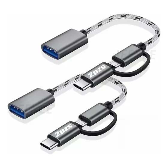2pzs Adaptador Otg Cable Otg Cable 2 En 1 Adaptador Micro Usb Tipo C A Usb 3.0 5gbps Otg Gris Jeeyee
