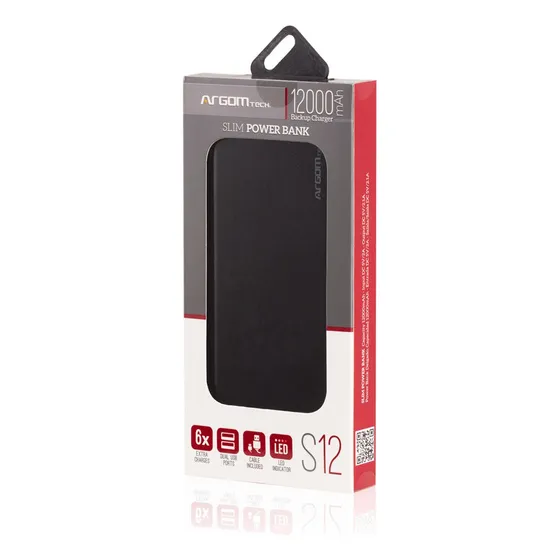 Power Bank Argom Tech S12 - 12000mah Negro 2usb