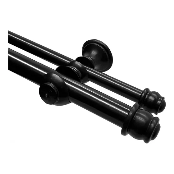 Barrote Cortina Palo De Metal Doble 1,5 Metros + 2 Soportes Color Negro
