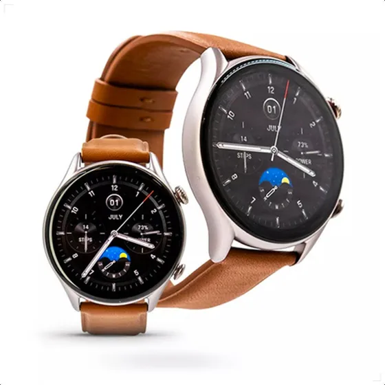Relógio Smartwatch Amazfit Gtr 4 New Brown A2040 Caixa Branco Pulseira Marrom-escuro Bisel Prateado Desenho Da Pulseira Liso