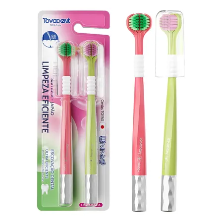 Escova De Dentes Toyadent Ty508 De 3 Lados Kit 2 Rosa