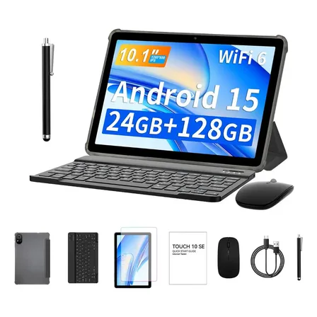 Tablet Pritom D20 10.1" 24GB RAM 128GB ROM Android 15 5 Núcleos 8000mAh c/ Teclado, Mouse, Funda y Lápiz - Gris