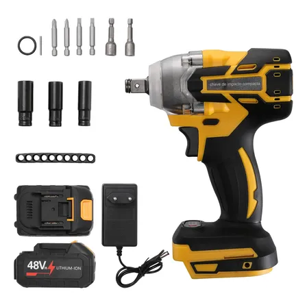 Chave De Impacto 48v Dupla Bateria 10 Células, Kit Acessório Amarelo 48v