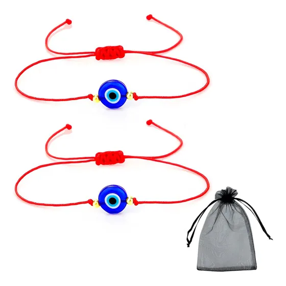 2 Pulseras Ojo Turco Mal De Ojo Amuleto Protección Hilo Rojo