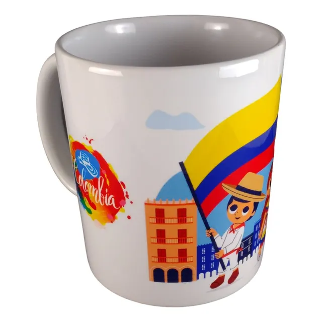 Souvenir Pocillo Mug 11 Oz - Colombia Traje Típico Y Bandera