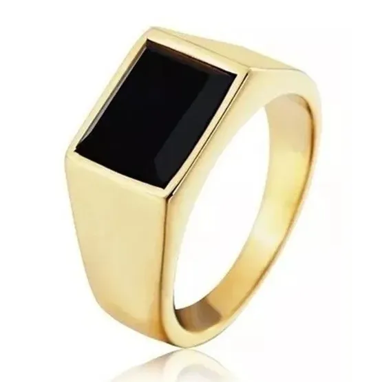 Anel Ouro 18 K Pedra Onix Natural Masculino Homem Banhado 