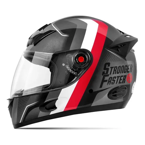 Capacete Para Moto Integral Etceter Stronger Faster Cor Cinza/Vermelho Tamanho do capacete 56
