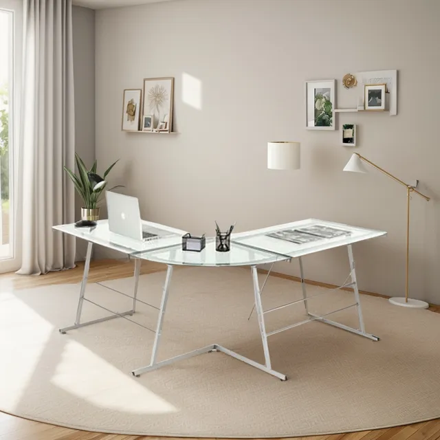 Escritorio Forma L 73x120 Cm Vidrio/acero