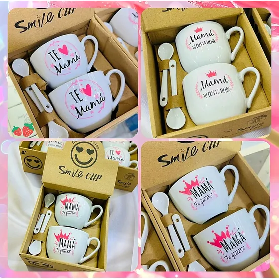 Set, Tazas Y Cuchara Café Cerámica Día De Las Madres Amor