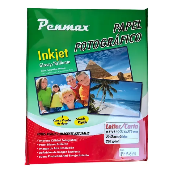Papel Fotográfico Glossy Brillante Carta 230g X 20 Hojas Marca Penmax Color Blanco