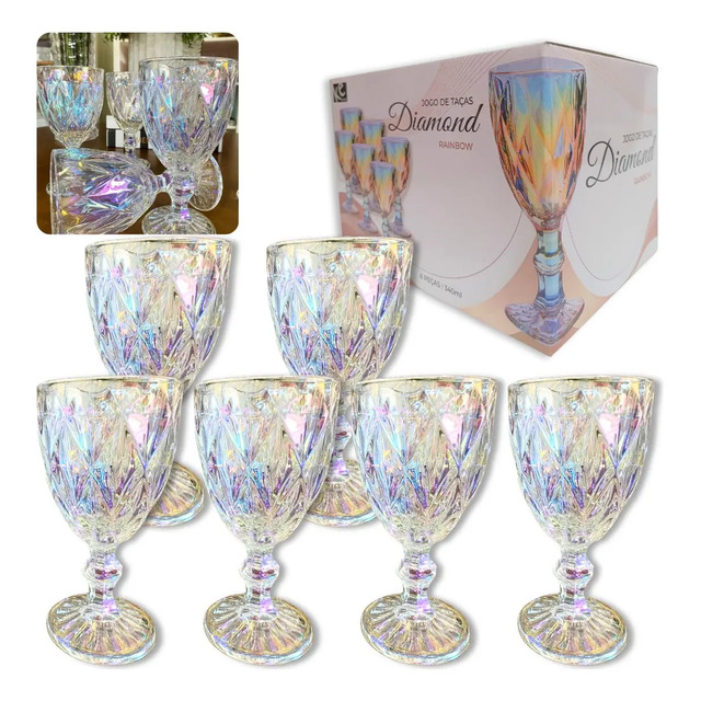 Jogo 6 Tacas de Vidro Diamond Rainbow 300ml