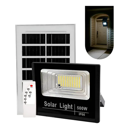 Refletor Solar Led Holofote Placa Bateria 500w Prova Dágua Preto Branco-frio
